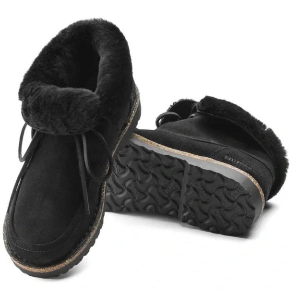 BIRKENSTOCK I Bakki Black Suede Genuine Shearling Ankle Chukka Boots, 40 - Picture 5 of 16